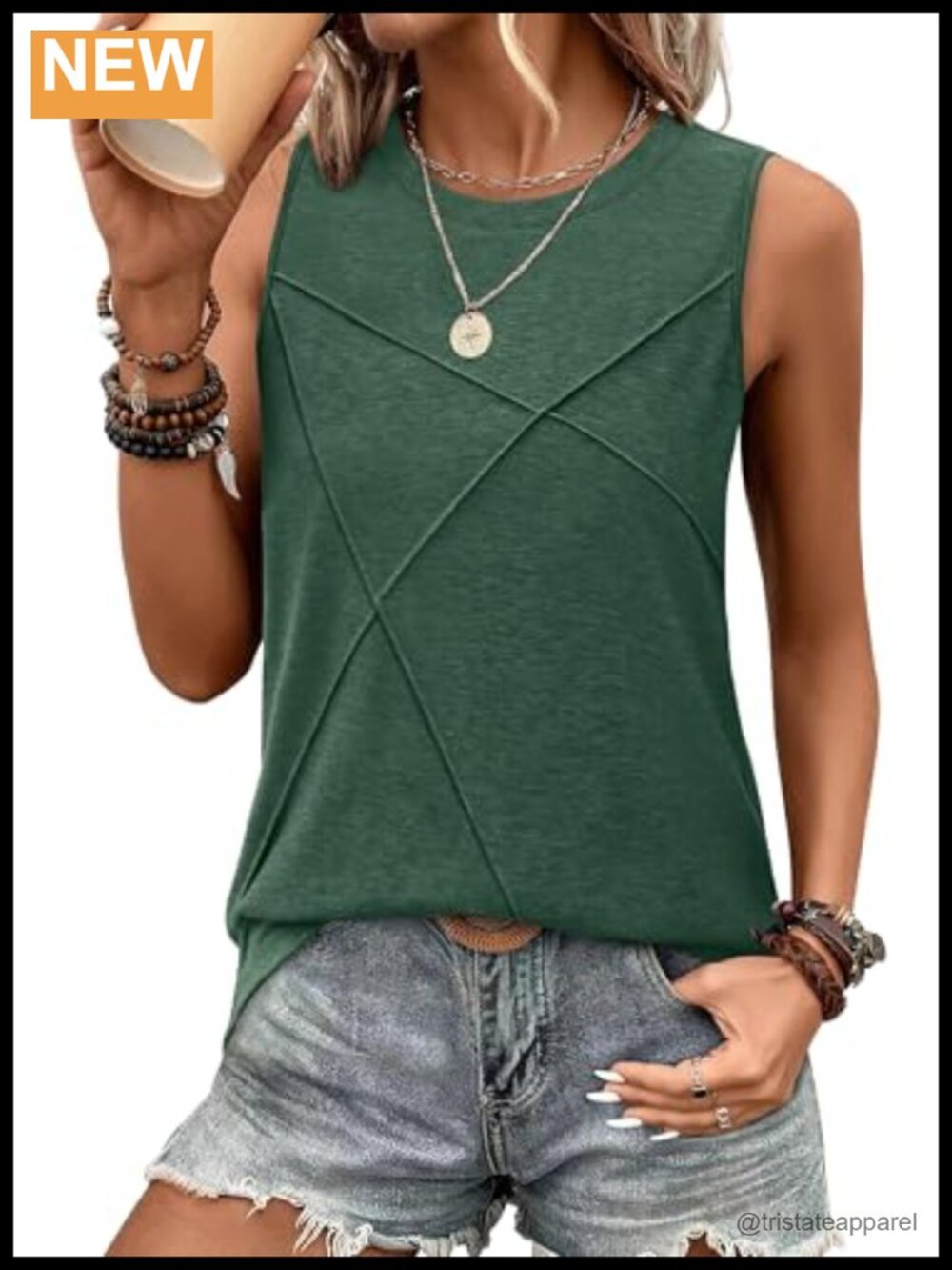Womens Sleeveless Crewneck Tank Top Loose Fit Summer Casual